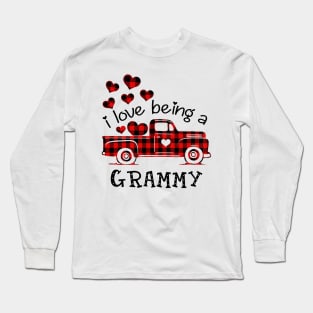 I Love Being Grammy Red Plaid Buffalo Truck Hearts Valentine's Day Shirt Long Sleeve T-Shirt